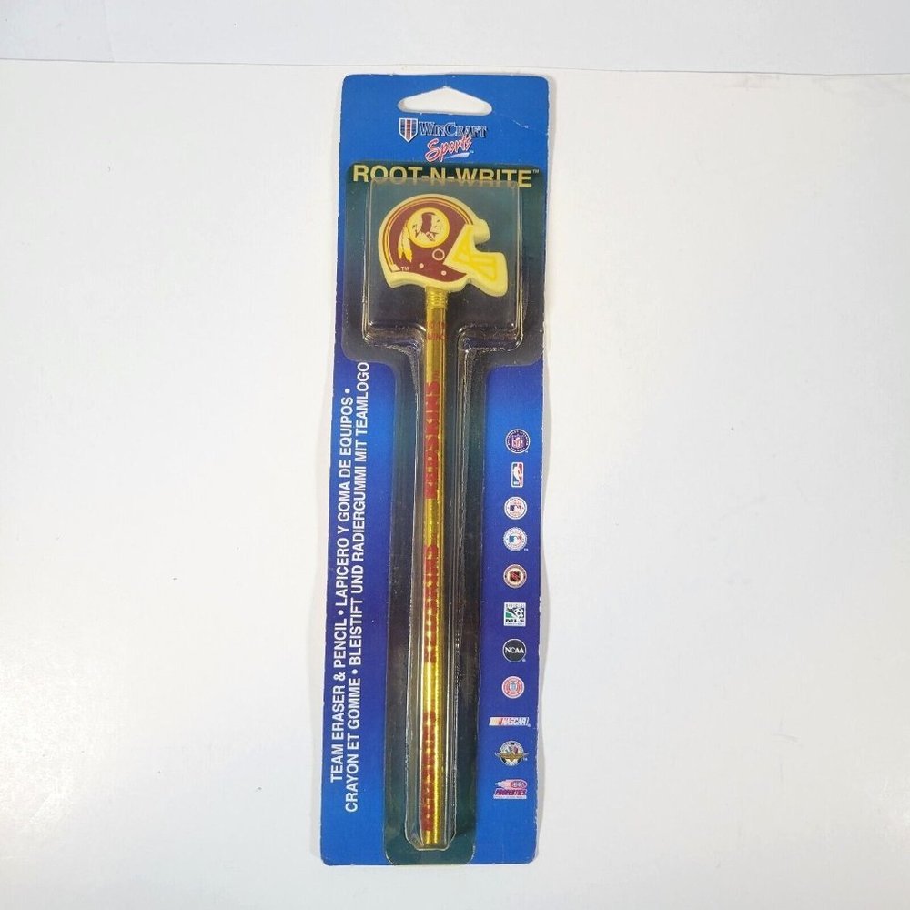 90's Washington Redskins Pencil with Helmet Eraser ~New in Package~WinCraft 1996